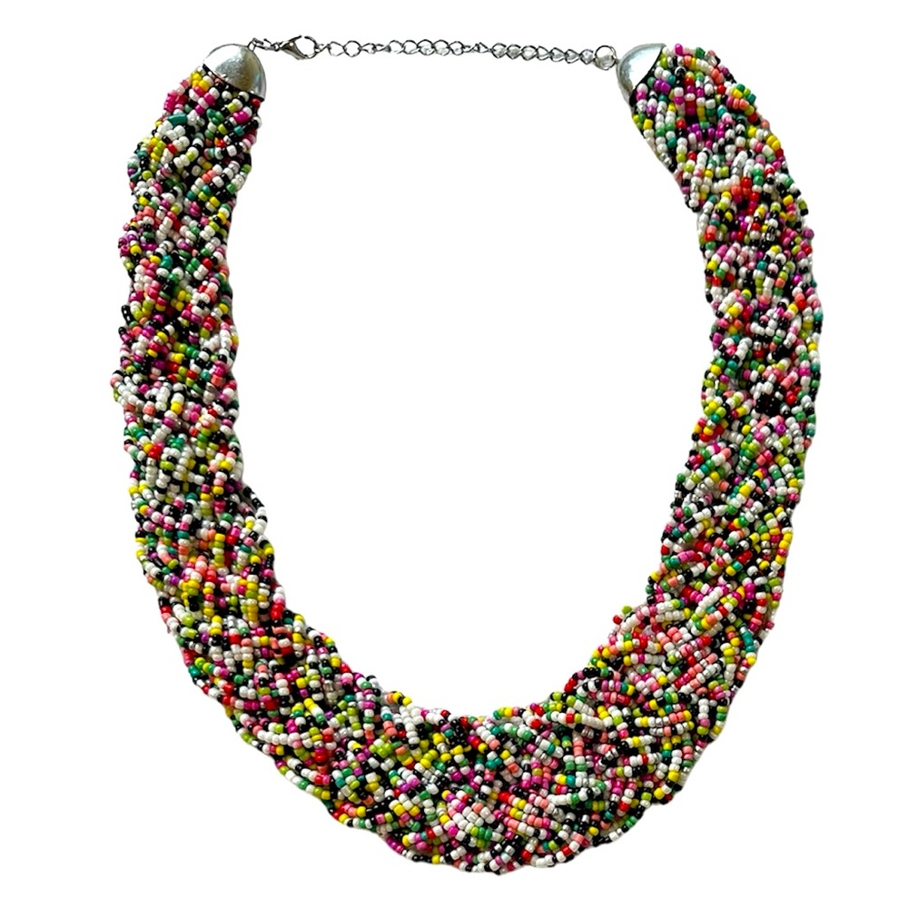 Handmade seed bead, choker, braided necklace